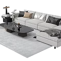Modern Light Gray L shaped Sofa Coffee Table Set With Decorative Pillows And Gray Rug 3d model
