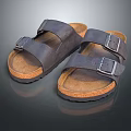 Leather Sandals With Cork Sole And Metal Buckles For Daily Casual Wear