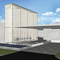 Modern Sales Office Building With Circular Skylight Stone Wall And Open Outdoor Space