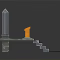 Cartoon Scene With Tall Decorative Towers Red Carpet Stairs Orange Podium And Green Decorations