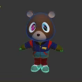 3D Brown Cartoon Bear With Colorful Eyes Blue Red Jacket And Gray Shoes