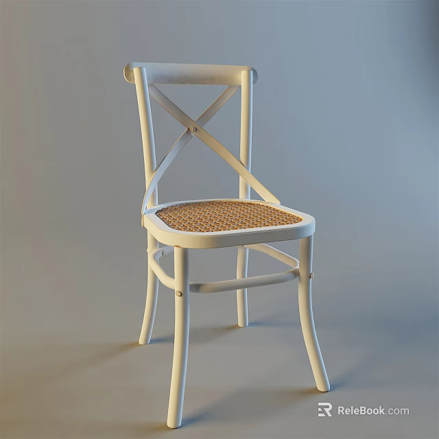 Classic White Cross Back Dining Chair Featuring Rattan Seat Design 3d model 