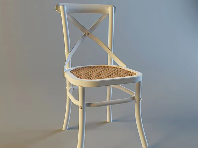 Classic White Cross Back Dining Chair Featuring Rattan Seat Design 3d model
