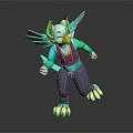 Fantasy Game Animated Character With White Wings Green Accents Purple Top And Clawed Feet