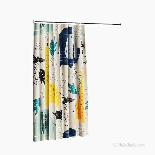 Modern Decorative Curtain With White Background And Colorful Plant Geometric Patterns 3d model 