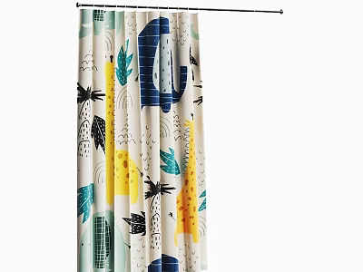 Modern Decorative Curtain With White Background And Colorful Plant Geometric Patterns 3d model
