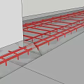 Red Steel Reinforcement Bars In Concrete Structural Building Framework