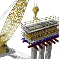 Bridge Construction Process With Crane Scaffolding And Concrete Pier Structure 3d model
