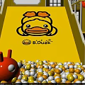 Fun Kids Playground Equipment Yellow Slide Featuring B.Duck Cartoon And Colorful Ball Pit