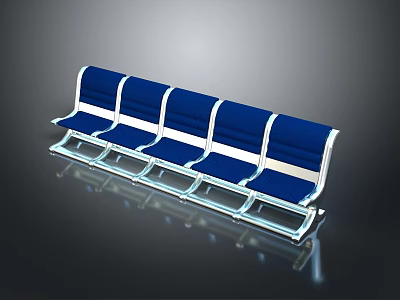 Blue Public Waiting Chair With Metal Frame And Multiple Seats In Public Areas 3d model