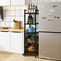 Black Multi tier Bathroom Cabinet Rack with Storage Shelves and Wheels