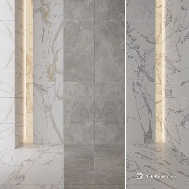 Modern Decorative Marble Wall Components With Natural Patterns And Lighting Accents 3d model