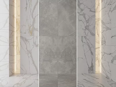 Modern Decorative Marble Wall Components With Natural Patterns And Lighting Accents 3d model
