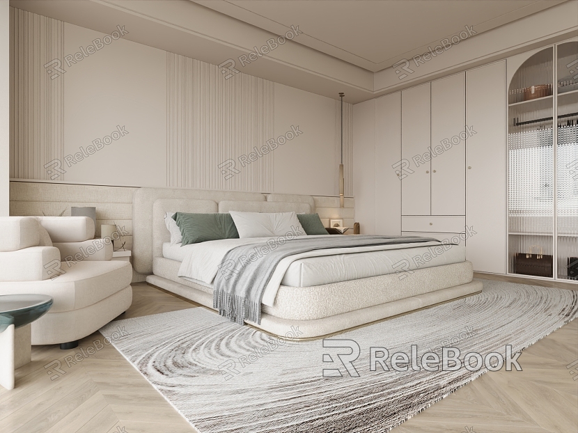 Modern Cream Home Bedroom Master Bedroom model