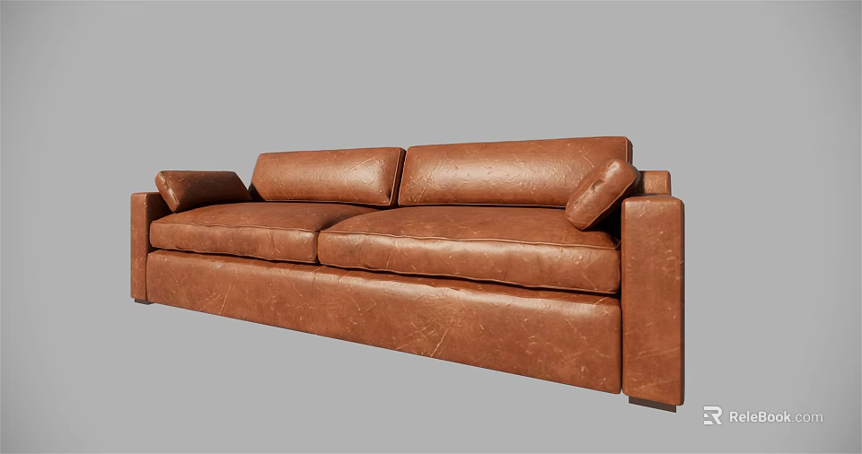 Modern Brown Leather Two Seater Sofa With Plush Cushions And Armrests 3d model