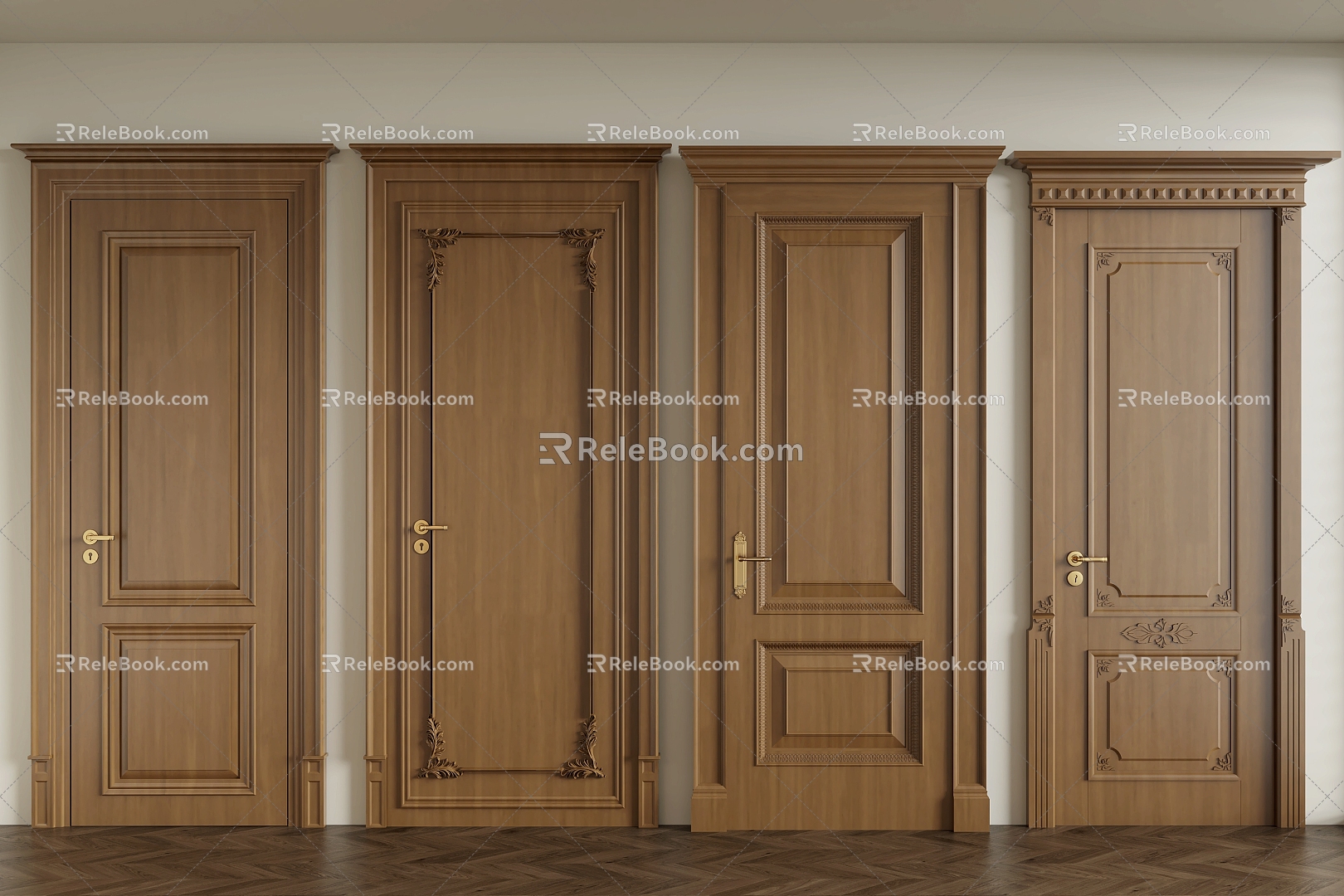 French swing door bedroom door room door solid wood door 3d model