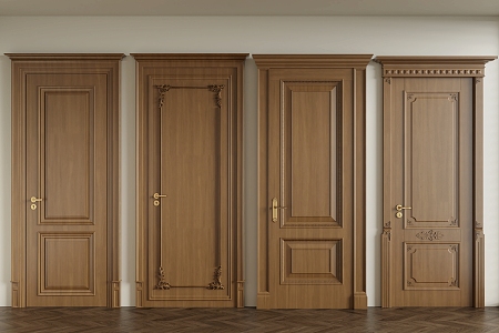 French swing door bedroom door room door solid wood door 3d model