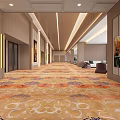 Elegant Hotel Corridor With Colorful Patterned Carpet Modern Wall Decorations Soft Lighting And Comfortable Sofa 3d model