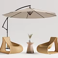Outdoor Wicker Table And Chair Set With Sun Umbrella And Small Round Side Table