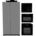 Stainless Steel Kitchen Appliances Including Refrigerator And Double Ovens 3d model