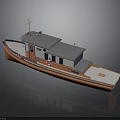 Classic Wooden Water Transportation Boat With Gray Roof Small Windows Lifebuoy And White Deck