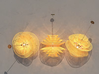 Modern Yellow Woven Chandeliers With Unique Designs For Interior Wall Decor 3d model