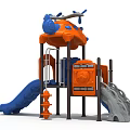 Outdoor Playground Equipment with Helicopter Design Orange Blue Slides and Climbing Features