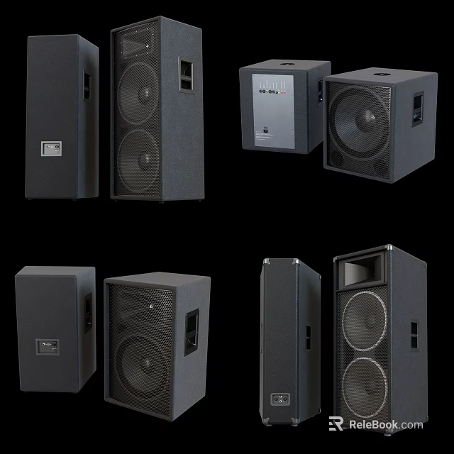 Various Black Audio Speakers With Different Sizes And Designs For Sound Systems 3d model