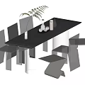 Modern Minimalist Dining Set With Long Table Transparent Chairs Plant And Vase Decor