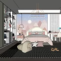 Kids Room Interior With Starry Moon Backdrop Chandelier Bed Plush Toy And Desk