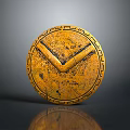 Vintage Golden Circular Jewelry Piece With V Shaped Pattern And Ornate Border On Reflective Surface