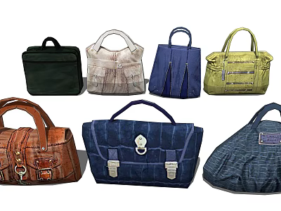 Assorted Bags in Various Colors Different Styles with Leather Fabric Handles and Buckles 3d model