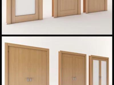 Wooden Double Doors With Various Designs And Glass Panels For Home Interior 3d model
