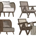 Stylish Leisure Chairs With Wicker Details Wooden Frames And Comfortable Cushions