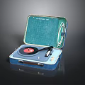 Vintage Portable Record Player With Open Green Case Red Vinyl And Turntable Needle