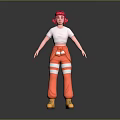 Game and Movie Character With Pink Hair White T-shirt Orange Overalls Reflective Stripes Yellow Boots