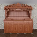 Traditional Wooden Buddhist Shrine Cabinet With Intricate Carvings And Storage Shelves