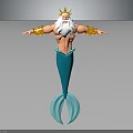 Mermaid King With Golden Crown White Beard Muscular Arms Blue Tail And Gold Arm Cuffs