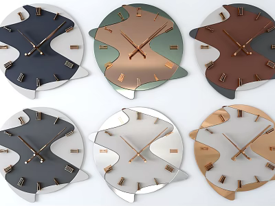 Modern Stylish Clocks With Unique Wavy Dial Shapes And Multiple Color Tones For Home Decor 3d model