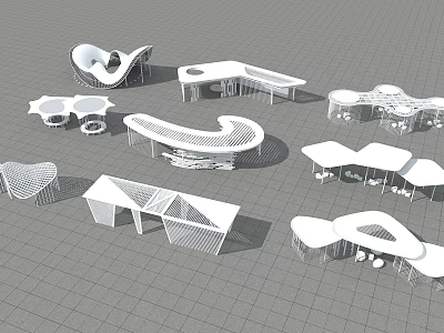 Various Modern Pergola Designs With Curved And Geometric Outdoor Structures 3d model