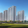 Modern High Rise Residential Buildings With Green Lawn Trees And Blue Sky Surroundings
