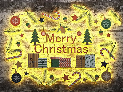 Festive Christmas Photo Spot With Decorated Trees Gifts Candy Canes And Lights 3d model