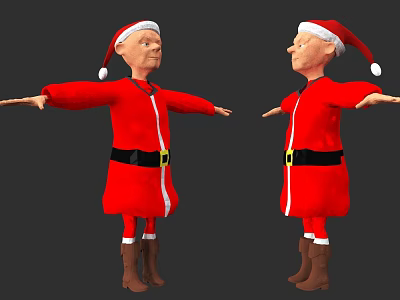 Festive Red Santa Christmas Costume With Black Belt Brown Boots And Santa Hat 3d model