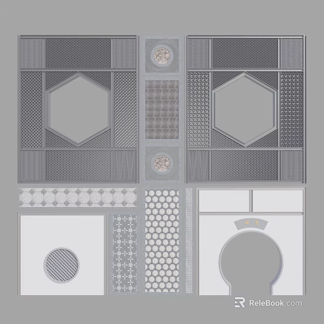 Modern Partition Design Featuring Geometric Patterns Grid And Decorative Panels 3d model