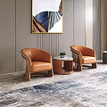 Leisure Sofa Set with Orange Wicker Armchairs Wooden Legs and Round Side Table