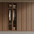 Modern Wooden Wardrobe With Open Compartments Hanging Clothes And Storage