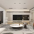 Modern Living and Dining Room Interior With Sofa Coffee Table TV Wall and Decorations