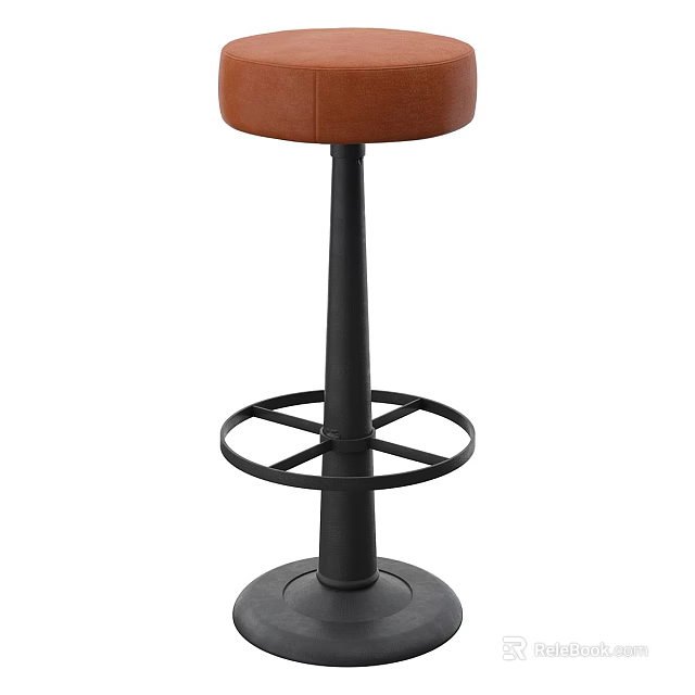 Modern Brown Leather Bar Stool With Black Metal Frame And Round Footrest 3d model 
