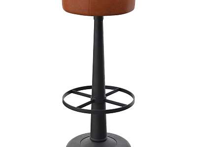Modern Brown Leather Bar Stool With Black Metal Frame And Round Footrest 3d model