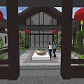 Traditional Chinese Garden Landscape Featuring Architecture Bamboo Stone Pathway And Green Lawn